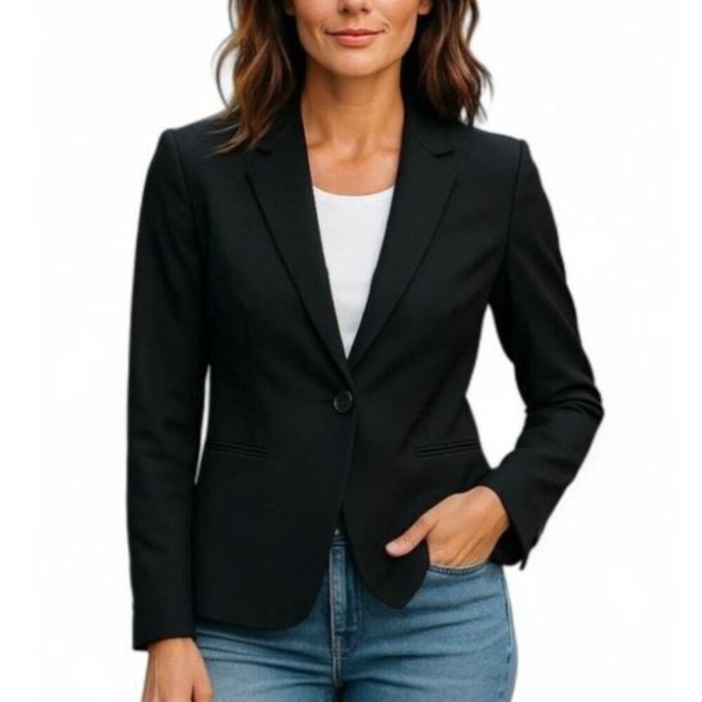 J. Crew 1035 Black Petite Bi-Stretch Blazer Italian Tollegno Wool Blend -Sz 2P